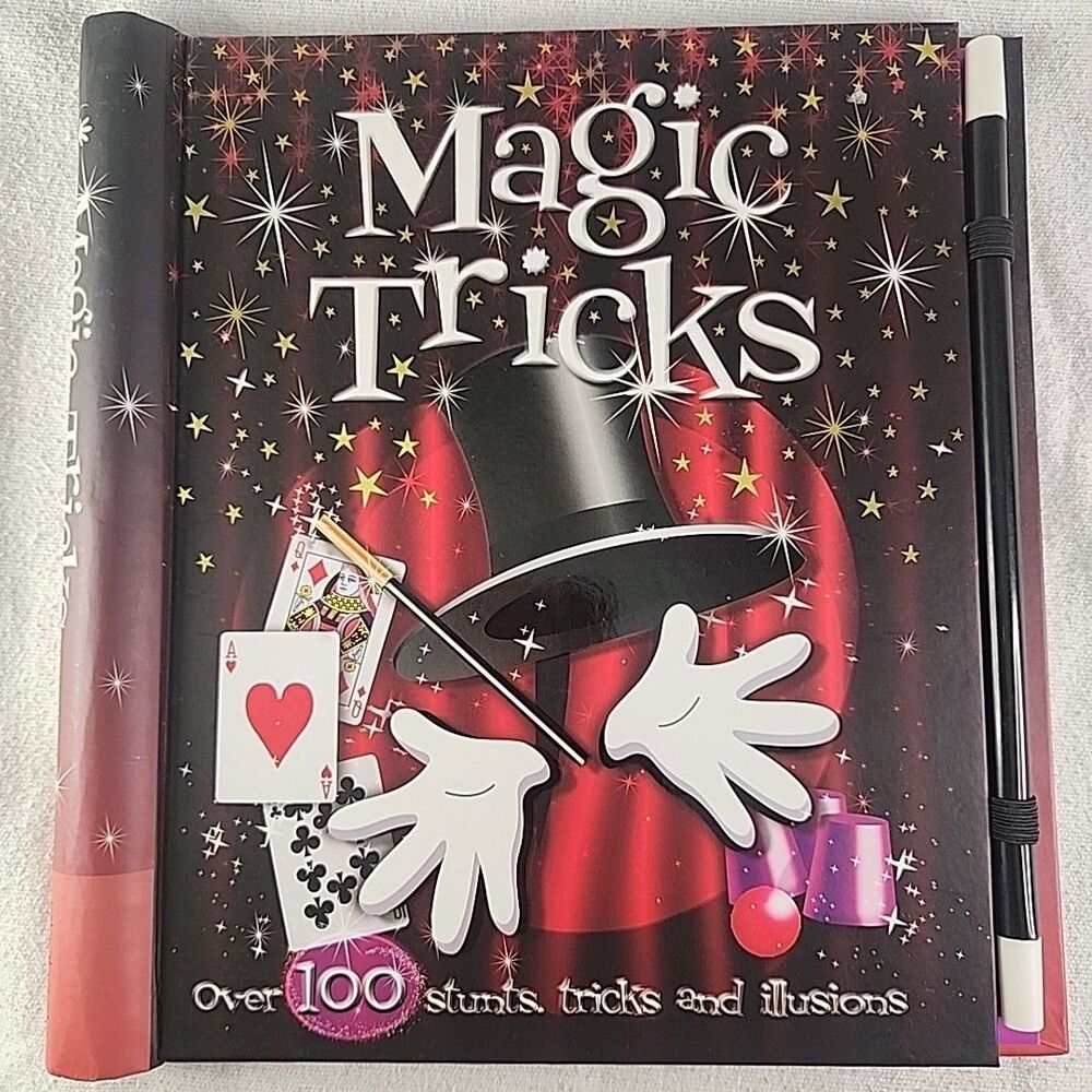 Book Magic Tricks Over 100 Stunts Tricks And Illusions Hardcover With Wand NEW